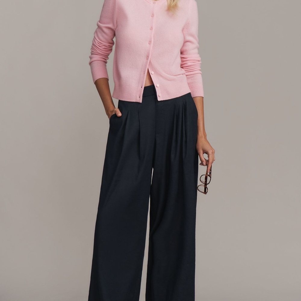 Maeve Wide Leg Pleated Pants in Navy